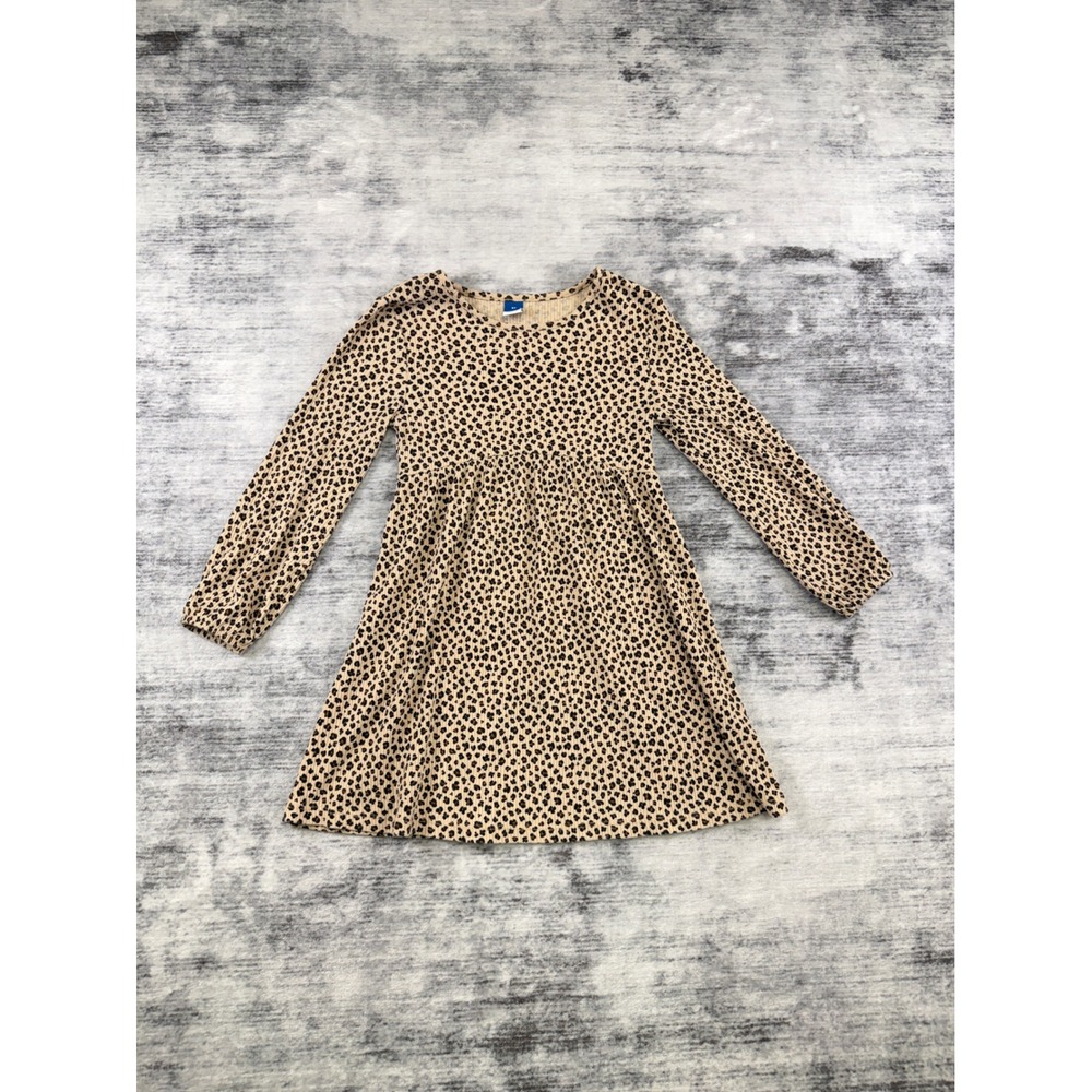 Old Navy Girls 5T Brown Cheetah Print Rib-Knit Long Sleeve Fit & Flare Dress